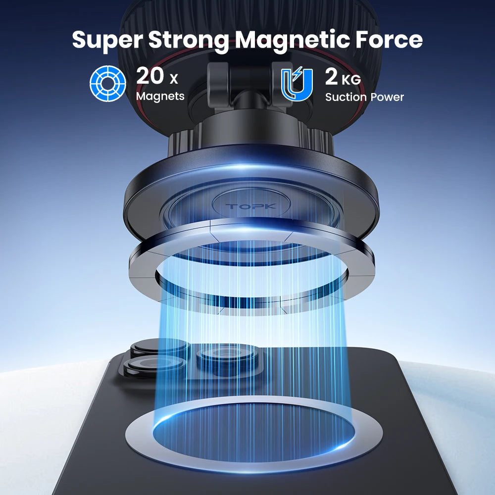 TOPK Magnetic Car Phone Mount Holder Foldable for Magsafe 360°Rotation Suction Cup Stand for iPhone Samsung Wall Desk Holder