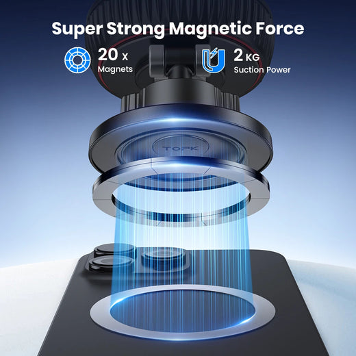 TOPK Magnetic Car Phone Mount Holder Foldable for Magsafe 360°Rotation Suction Cup Stand for iPhone Samsung Wall Desk Holder