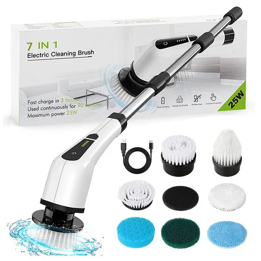 Electric Spin Scrubber Cleaning Brush with Adjustable Handle 7 Replacement Heads for Kitchen Bathroom