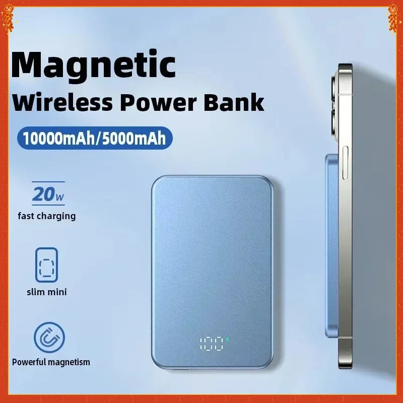 USB C PD20W 5000mAh 10000mAh Ultra-thin Magnetic Wireless Power Bank Fast Charging External Spare Battery for iPhone 15 14 13 12